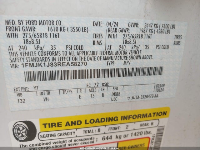 1FMJK1J83REA58270 Ford gtdi-standard