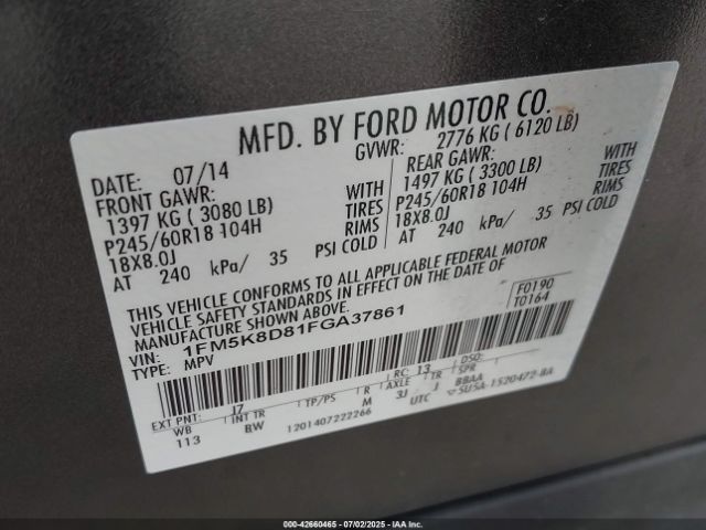 2015 FORD EXPLORER 1FM5K8D81FGA37861 Photo 8