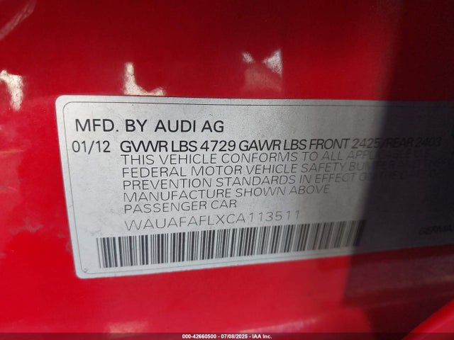 2012 AUDI A4 WAUAFAFLXCA113511 Photo 8