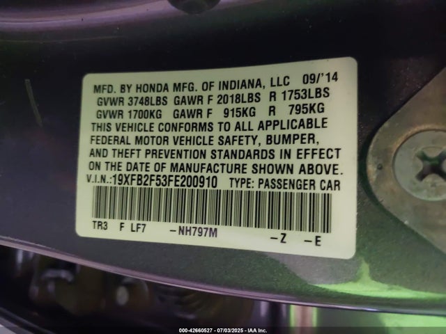 Honda r18z1 2015 19XFB2F53FE200910 Image 9