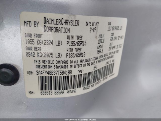 2007 CHRYSLER PT CRUISER 3A4FY48B37T584188 Photo 8