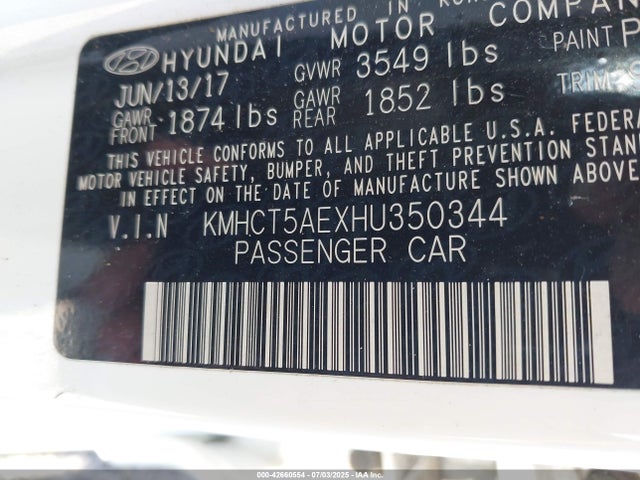KMHCT5AEXHU350344 Hyundai 2017
