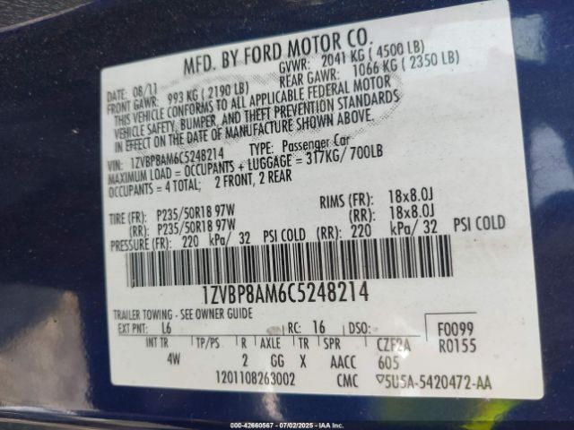 2012 FORD MUSTANG 1ZVBP8AM6C5248214 Photo 8