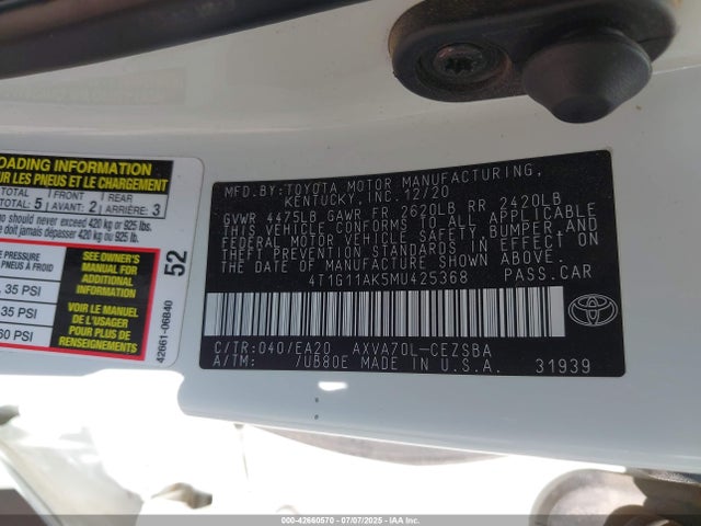 4T1G11AK5MU425368 Toyota a25a-fks
