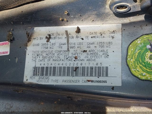 2002 MITSUBISHI ECLIPSE 4A3AC44G22E017105 Photo 8