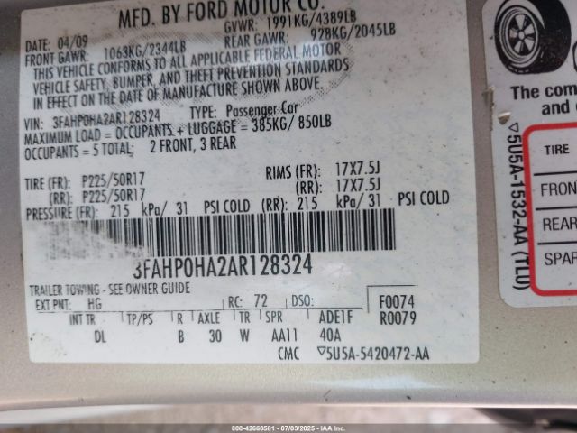 2010 FORD FUSION 3FAHP0HA2AR128324 Photo 8