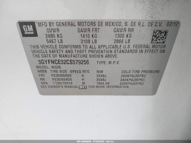 2012 CADILLAC SRX 3GYFNCE32CS579256 Photo 8