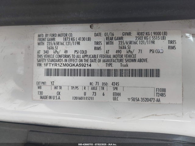1FTYR1ZM0GKA59214 Ford 2016