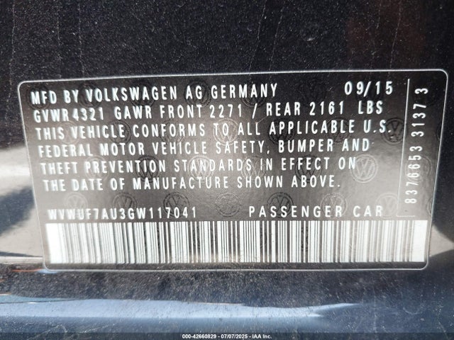 WVWUF7AU3GW117041 Volkswagen Golf R