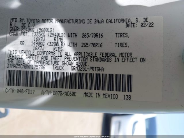 2022 TOYOTA TACOMA 3TMAZ5CN0NM175786 Photo 8