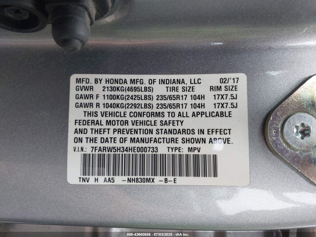 7FARW5H34HE000733 Honda k24w9/k24v9
