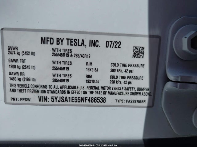 Tesla MODEL S 2022 5YJSA1E55NF486538 Image 9