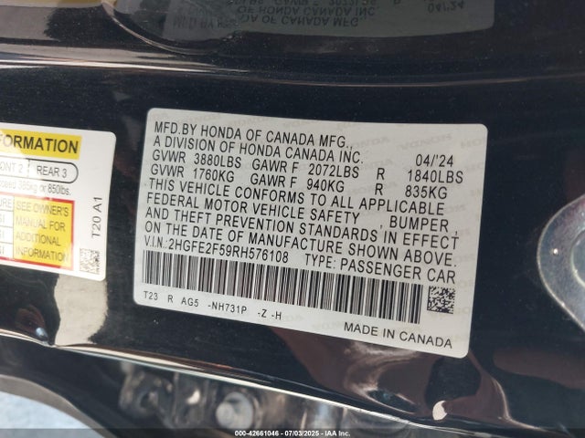 2HGFE2F59RH576108 Honda k20c2