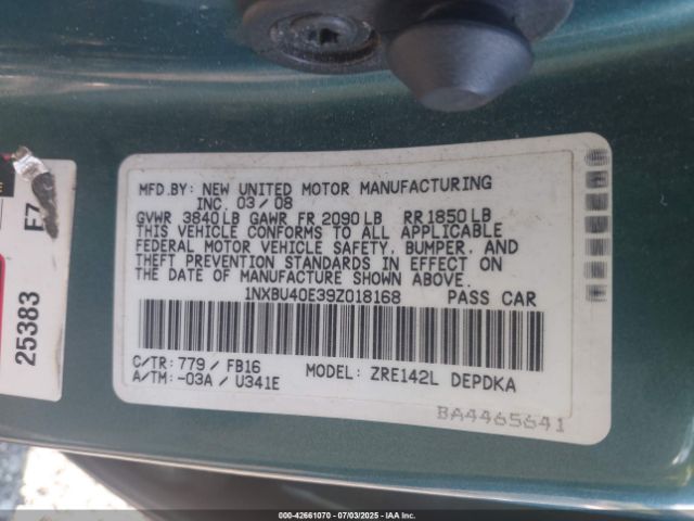 2009 TOYOTA COROLLA 1NXBU40E39Z018168 Photo 8