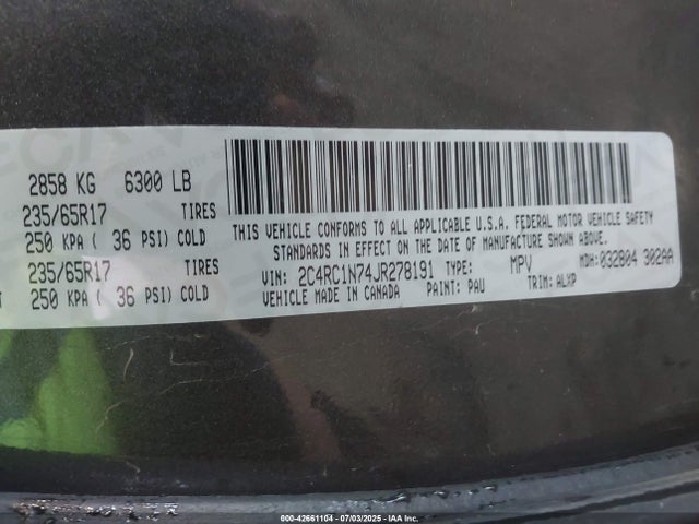 2C4RC1N74JR278191 Chrysler Pacifica