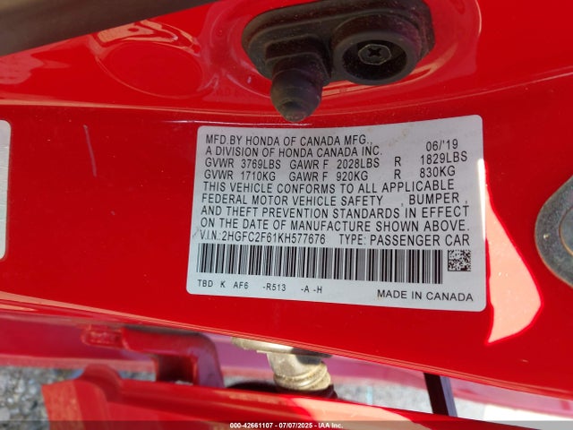 2HGFC2F61KH577676 Honda k20c2