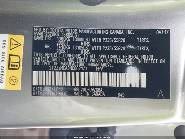 2T2ZZMCA8HC062171 Lexus RX