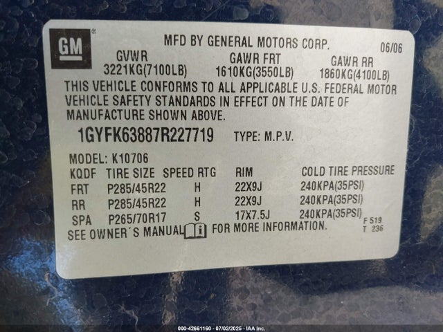 2007 CADILLAC ESCALADE 1GYFK63887R227719 Photo 8