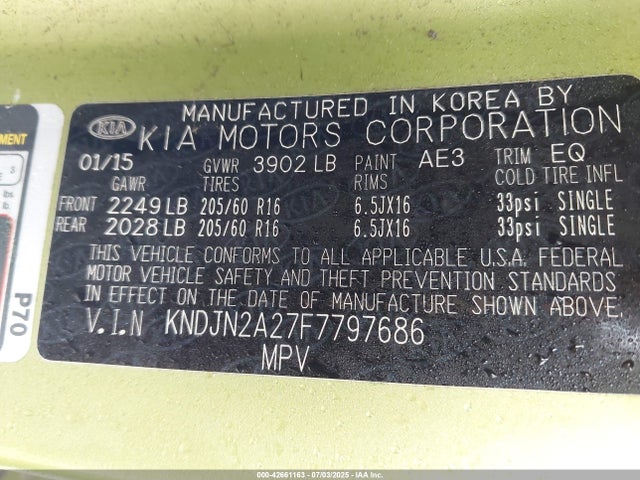 KIA dohc gdi gamma 2015 KNDJN2A27F7797686 Image 9