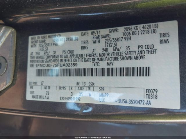 2015 FORD ESCAPE 1FMCU0F75FUA02359 Photo 8