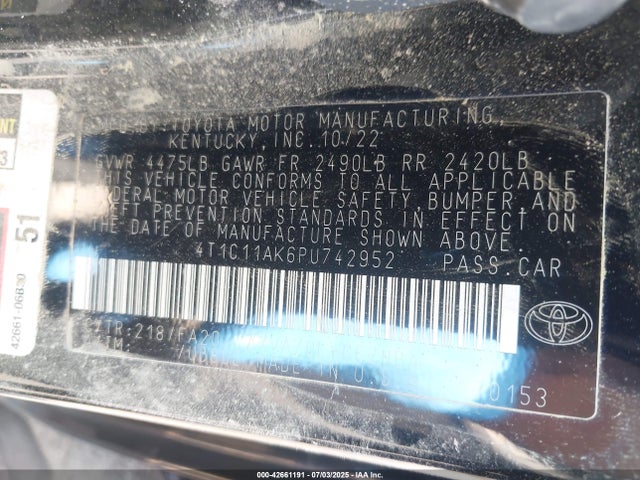 4T1C11AK6PU742952 Toyota a25a-fks