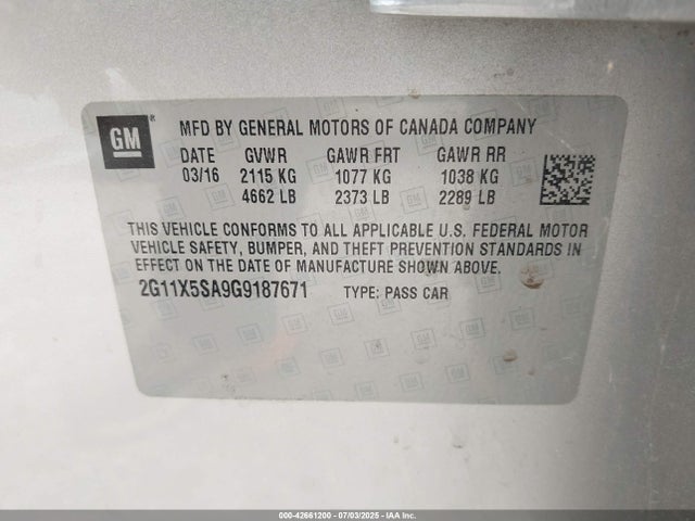 2G11X5SA9G9187671 Chevrolet lcv -sidi, dcvcp, vvt, dcvcp, e85 max, e0-e100, aluminum