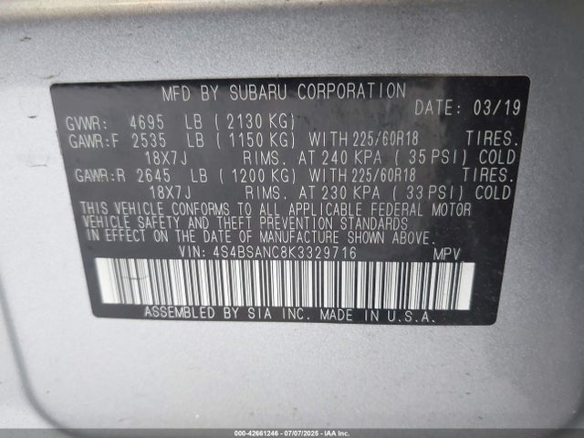 4S4BSANC8K3329716 Subaru na u5
