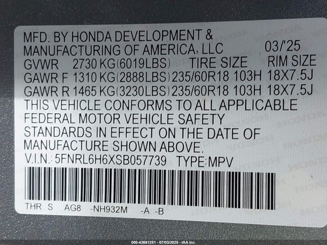 5FNRL6H6XSB057739 Honda j35y7