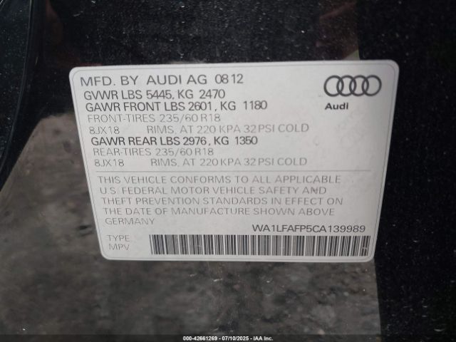 2012 AUDI Q5 WA1LFAFP5CA139989 Photo 8