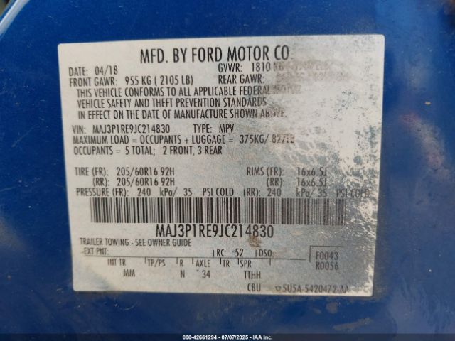 2018 FORD ECOSPORT MAJ3P1RE9JC214830 Photo 8