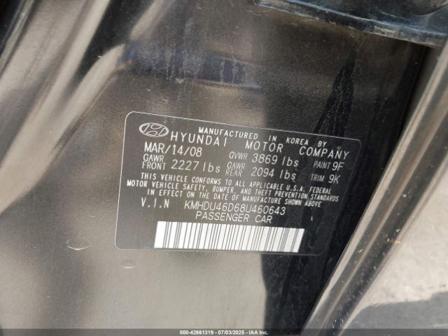 2008 HYUNDAI ELANTRA KMHDU46D68U460643 Photo 8