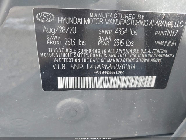 Продаж на аукціоні авто 2021 Hyundai Sonata Sel, vin: 5NPEL4JA9MH070004, номер лоту: 42661326