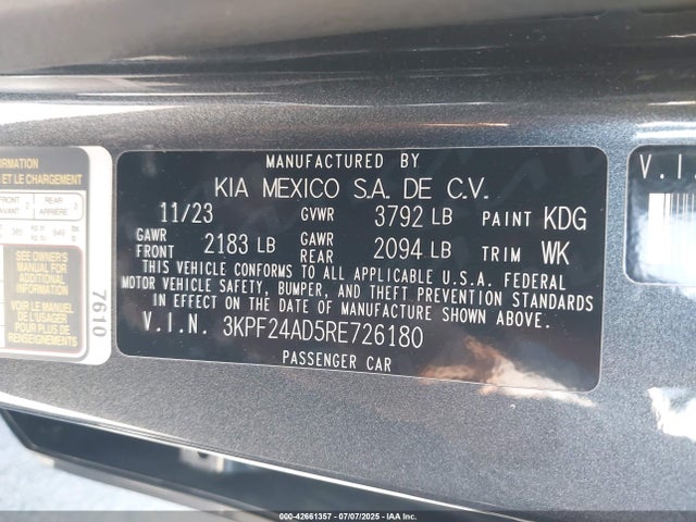 3KPF24AD5RE726180 KIA mpi nu
