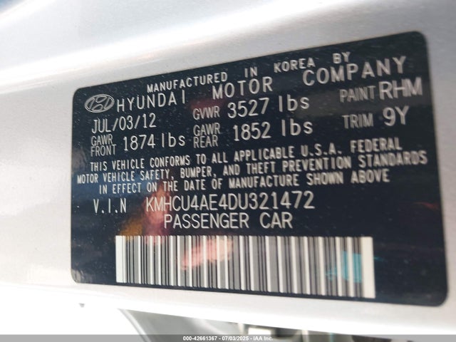 Продажа на аукционе авто 2013 Hyundai Accent Gls, vin: KMHCU4AE4DU321472, номер лота: 42661367