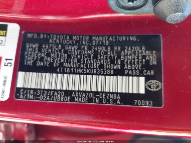 4T1B11HK5KU835388 Toyota a25a-fks