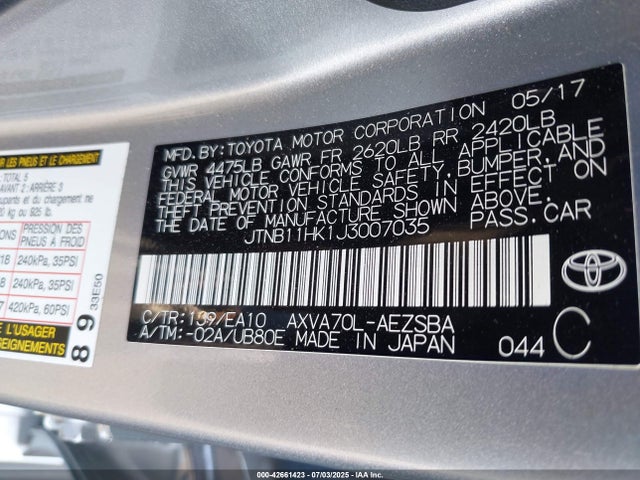 JTNB11HK1J3007035 Toyota a25a-fks