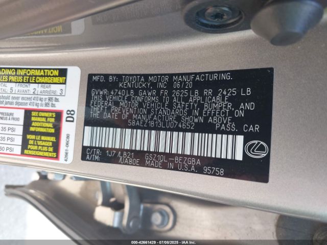 2020 LEXUS ES 350 58AEZ1B13LU074652 Photo 8