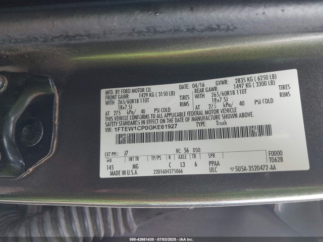 1FTEW1CP0GKE61927 Ford 2016