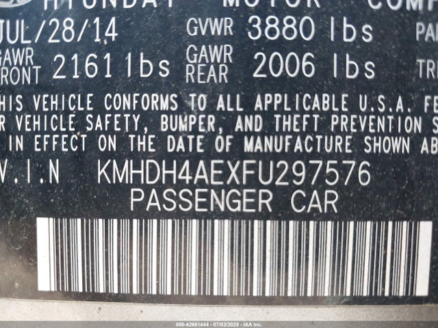 KMHDH4AEXFU297576 Hyundai dohc mpi nu
