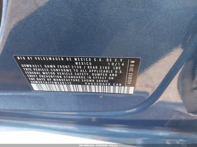3VW2K7AJ7FM249112 Volkswagen 2015