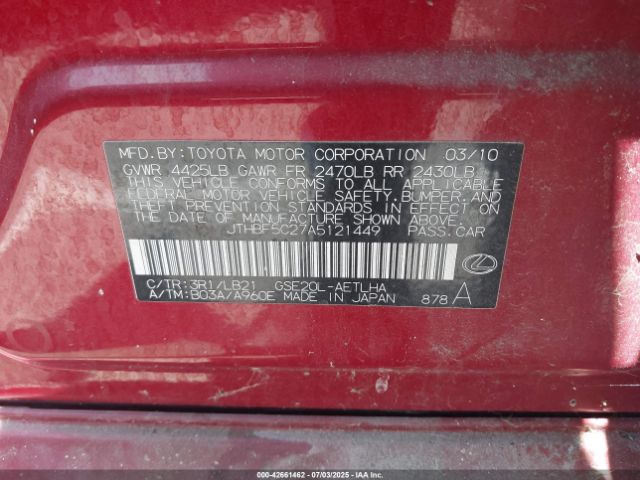 2010 LEXUS IS 250 JTHBF5C27A5121449 Photo 8