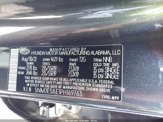 5NMJE3AE1PH169763 Hyundai gdi theta iii
