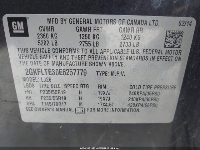 GMC lfx - vvt, e85 max, aluminum 2014 2GKFLTE30E6257779 Image 9