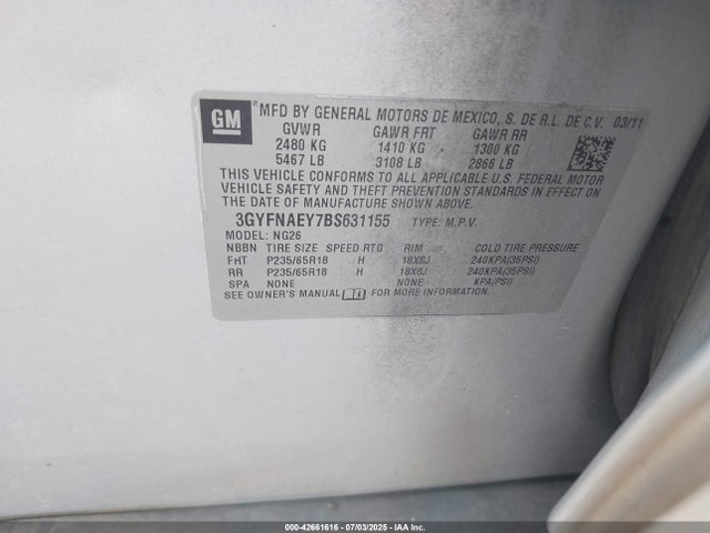 2011 CADILLAC SRX 3GYFNAEY7BS631155 Photo 8