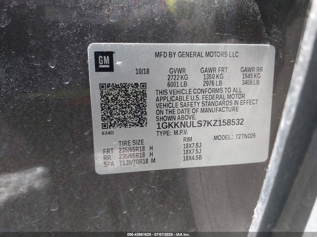1GKKNULS7KZ158532 GMC lgx - direct injection, variable valve timing, alum, gen 2