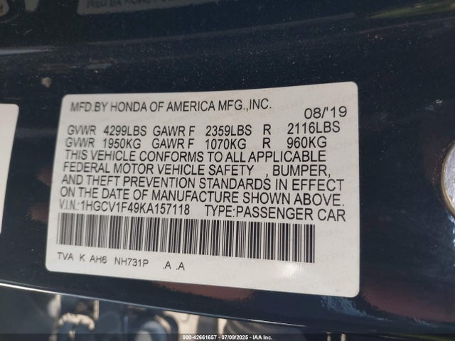 1HGCV1F49KA157118 Honda l15be
