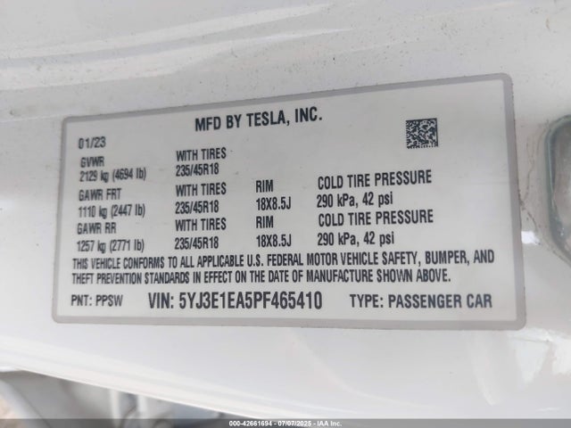 2023 TESLA MODEL 3 5YJ3E1EA5PF465410 Photo 8