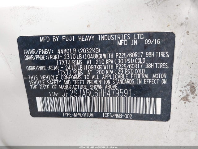 JF2SJABC6HH479591 Subaru naturally aspirated u5