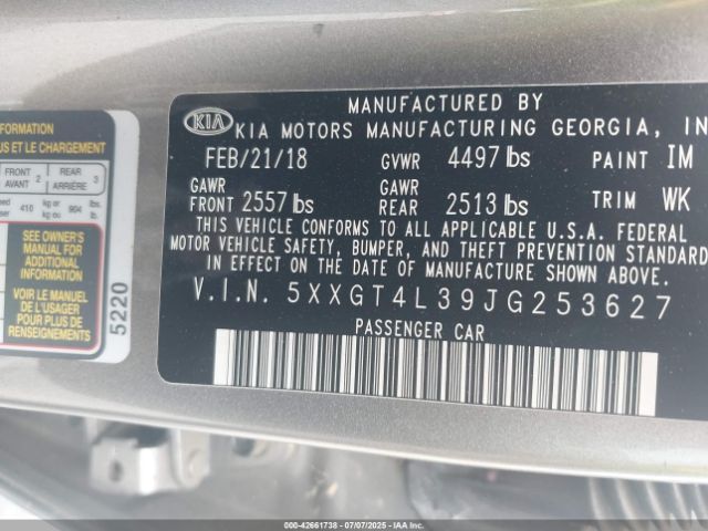 2018 KIA OPTIMA 5XXGT4L39JG253627 Photo 8