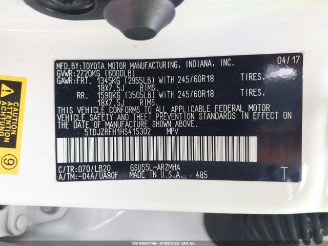 5TDJZRFH1HS415302 Toyota 2gr-fks